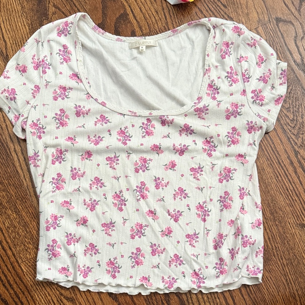 Z supply flower market top in ditsy pointelle print